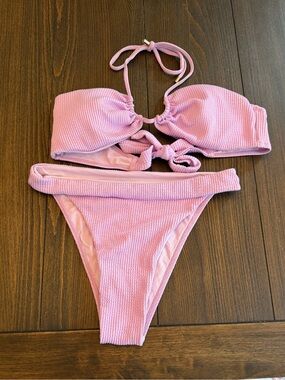 Monday Swimwear Lavender Pink Ribbed Bikini Set